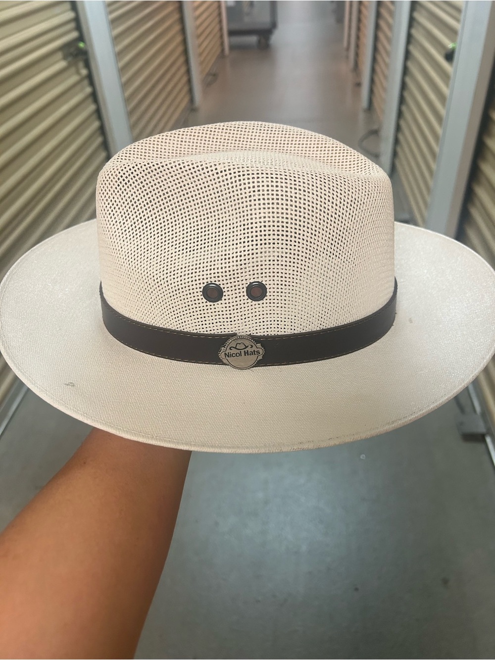 NICOL HATS  Cream Ventilated Straw Safari Hat with Black Band